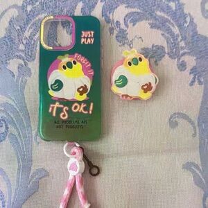 Green Phone Case with Keychain